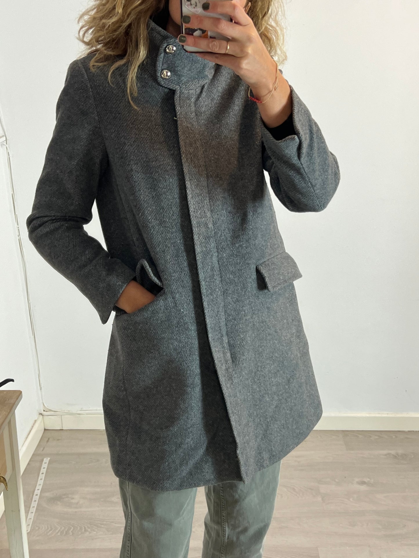 MANGO. Abrigo gris jaspeado T.m