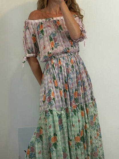 JOT. Vestido largo vaporoso estampado hombros