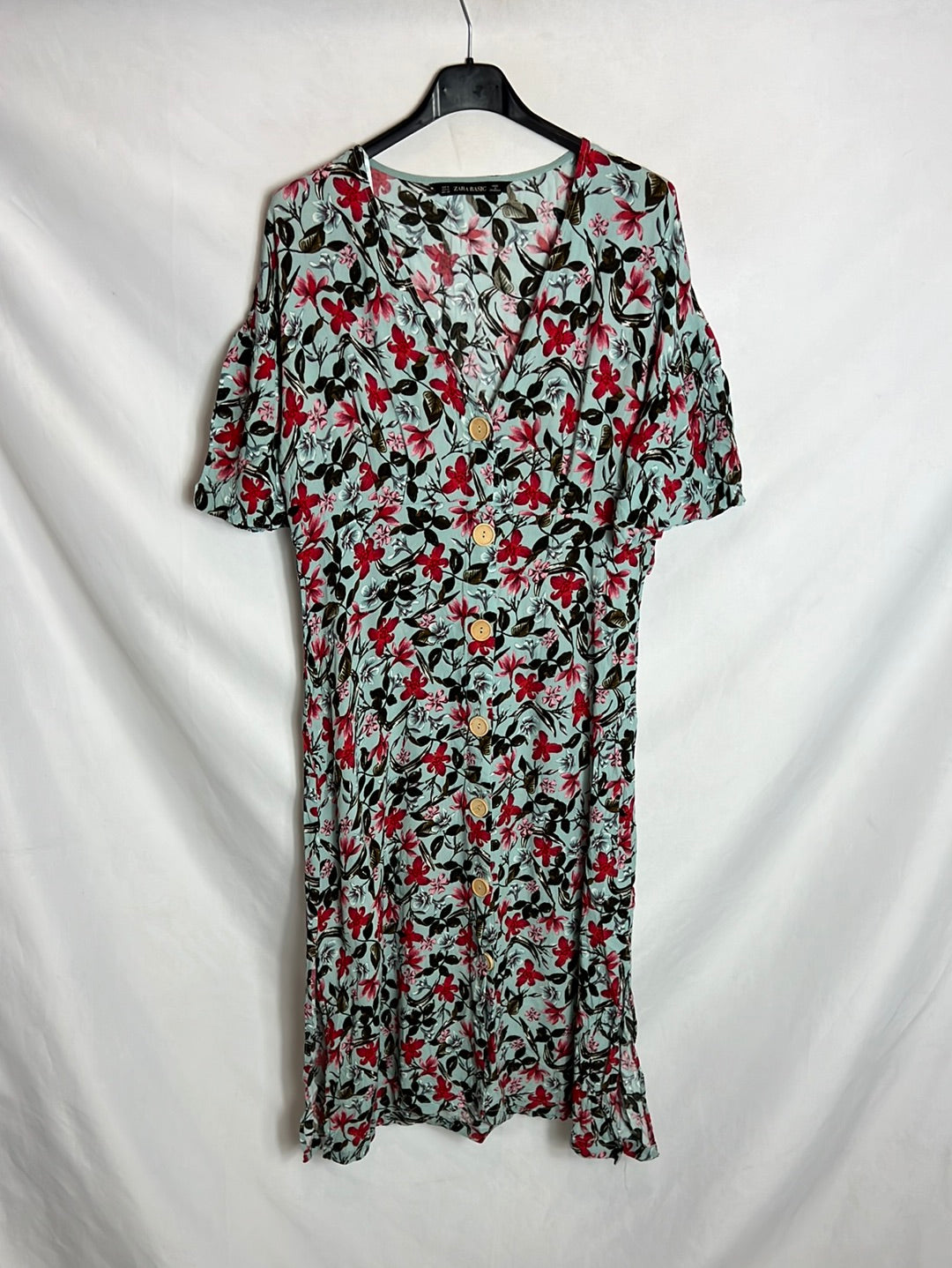 ZARA. Vestido midi flores abotonado. T M