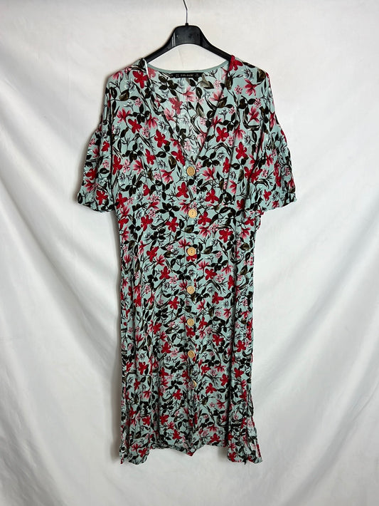 ZARA. Vestido midi flores abotonado. T M