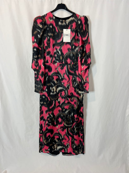 JORGE VÁZQUEZ. Vestido largo estampado satinado. T 38