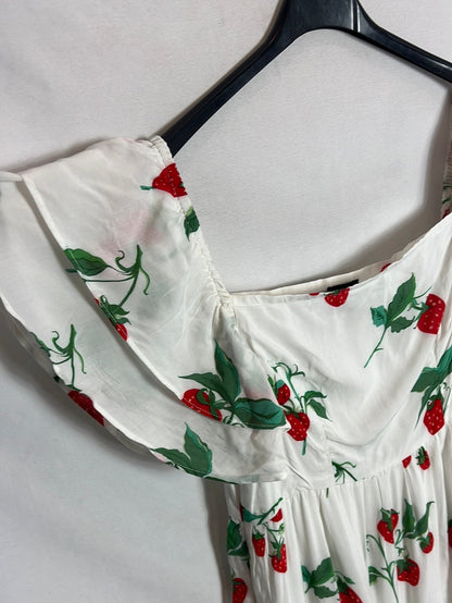 CASTAÑO DE INDIAS. Vestido largo blanco estampado. T S