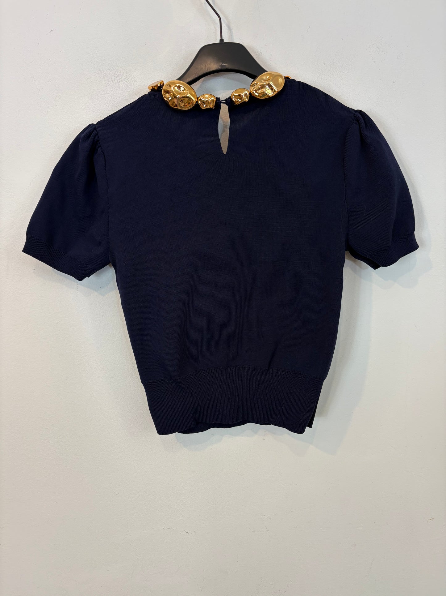 ZARA. Top azul punto  elástico detalle