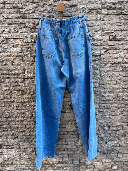 ZARA. Denim pata ancha pinzas. T 34