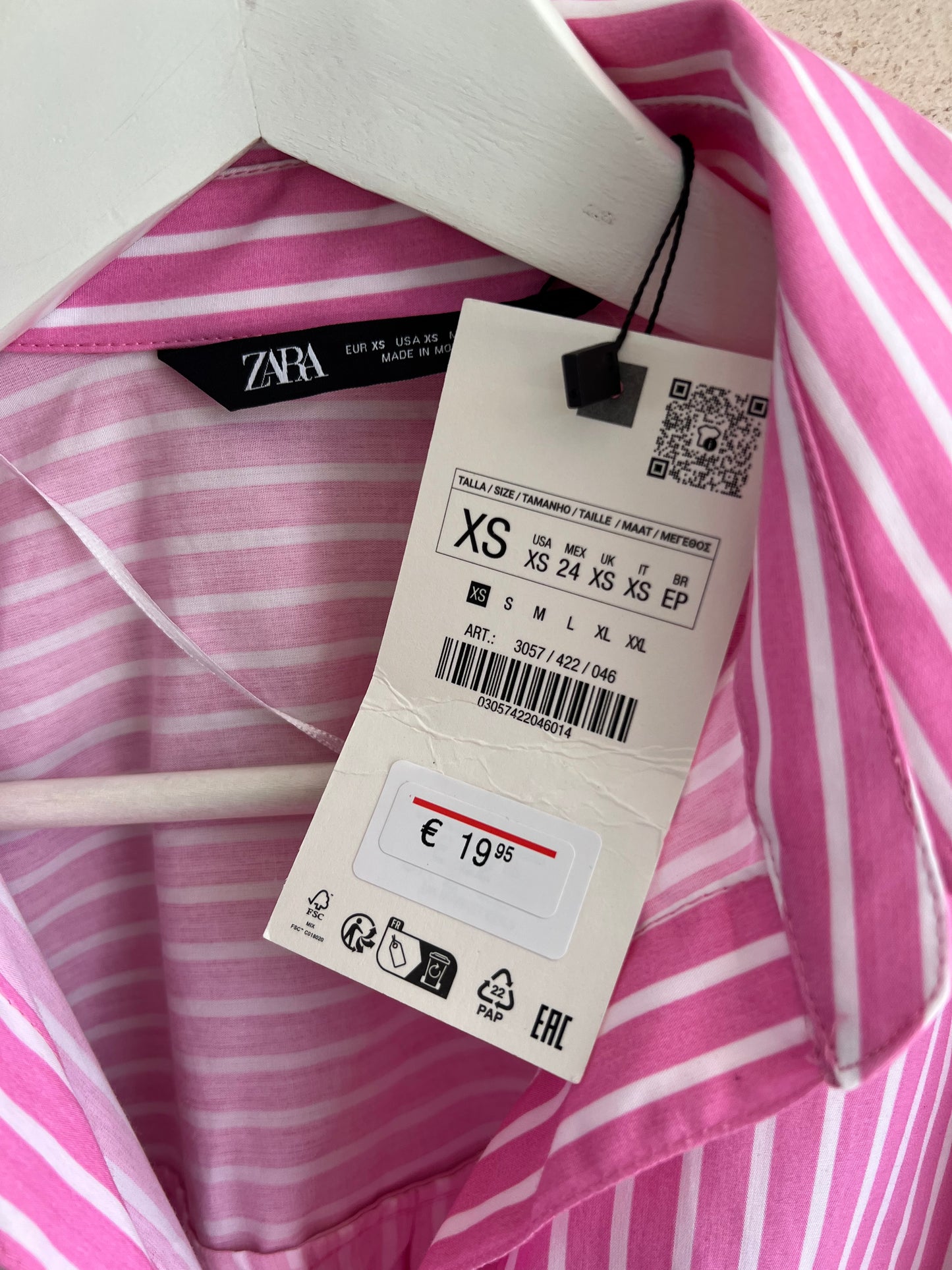 ZARA. Camisa rosa rayas. T XS