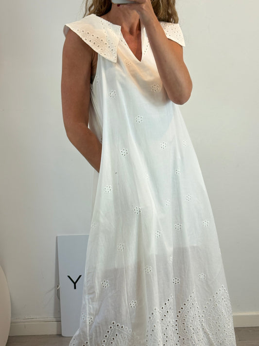 Vestido midi blanco bolsillos
