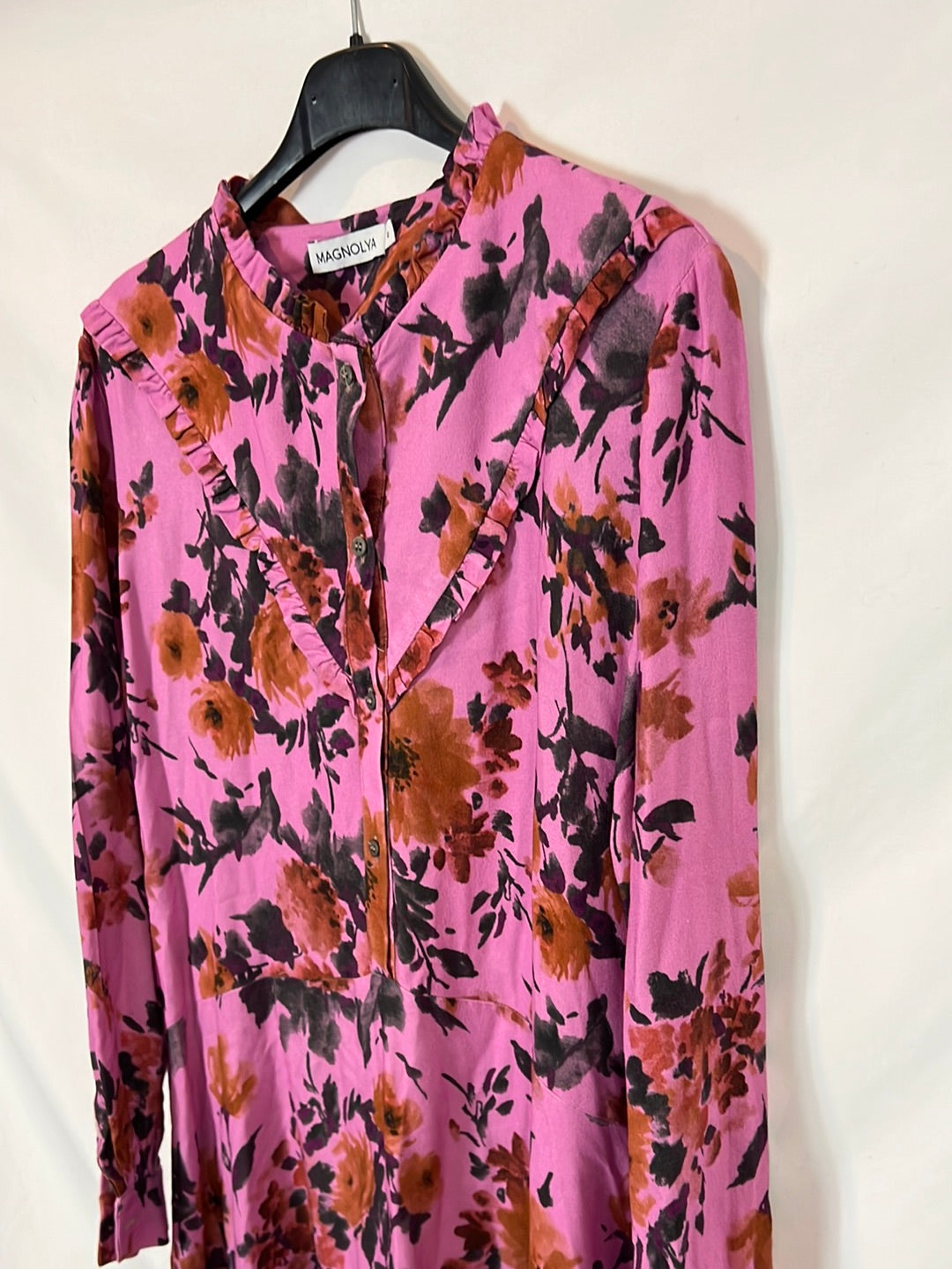 MAGNOLYA. Vestido corto rosa flores T.0(s/m)