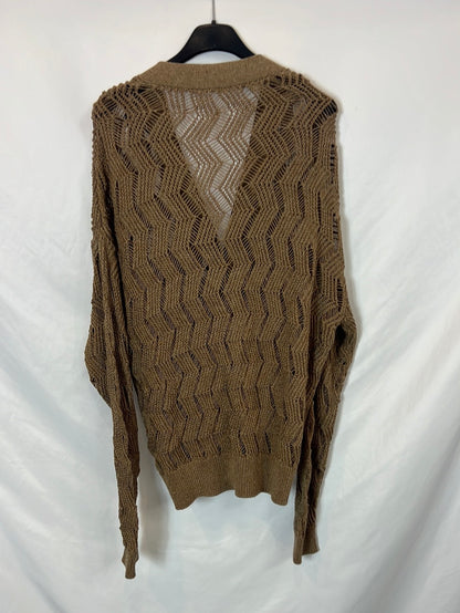 MASSIMO DUTTI. Rebeca beige punto abierto T.m