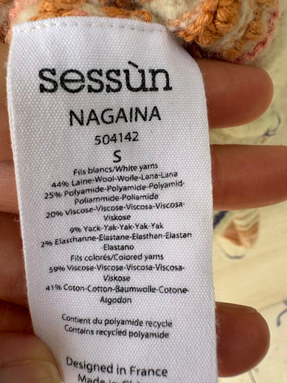 SESSÚN. Jersey beige bordados lana
