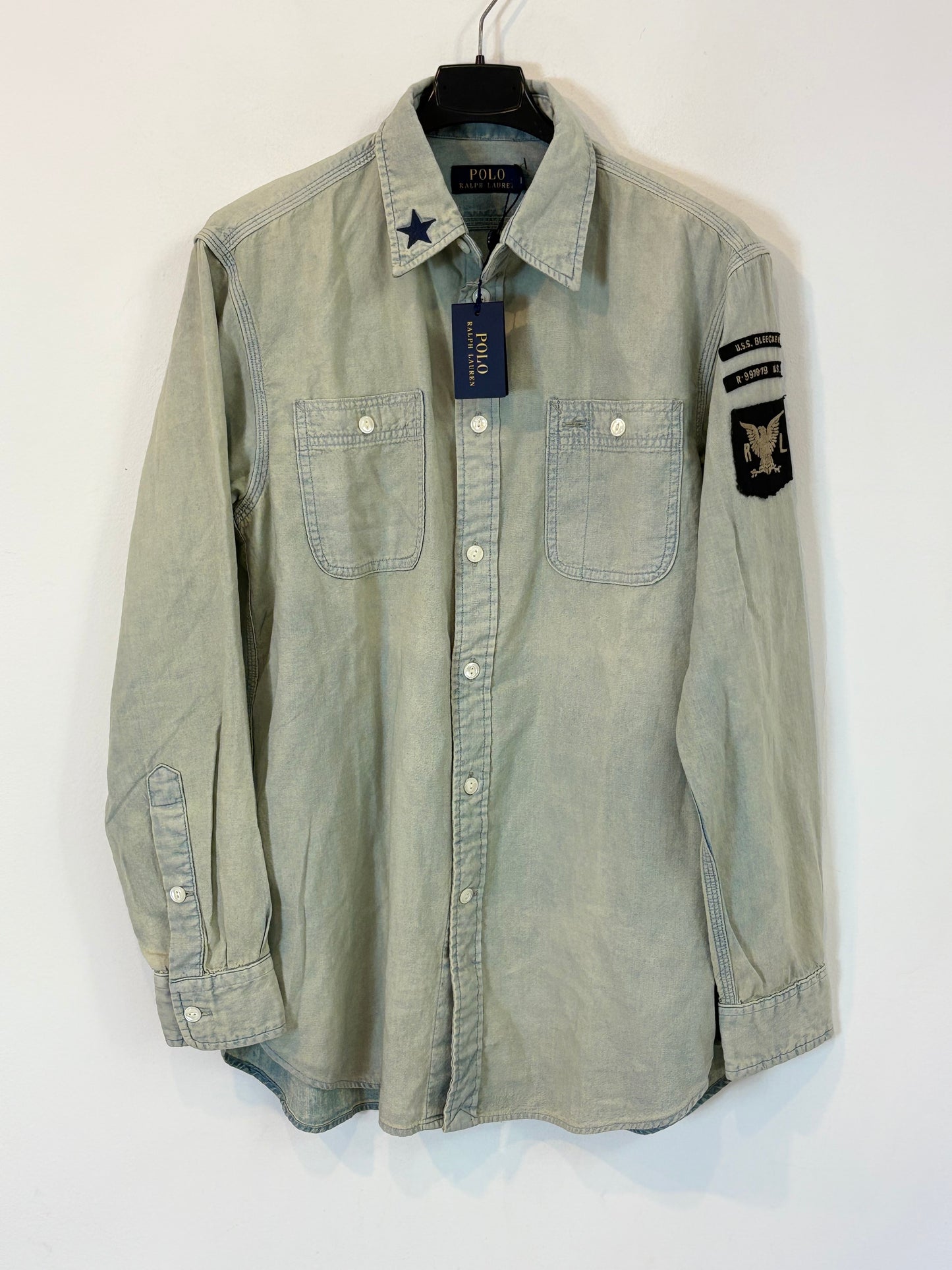 RALPH LAUREN. Camisa denim fluida logo. T M