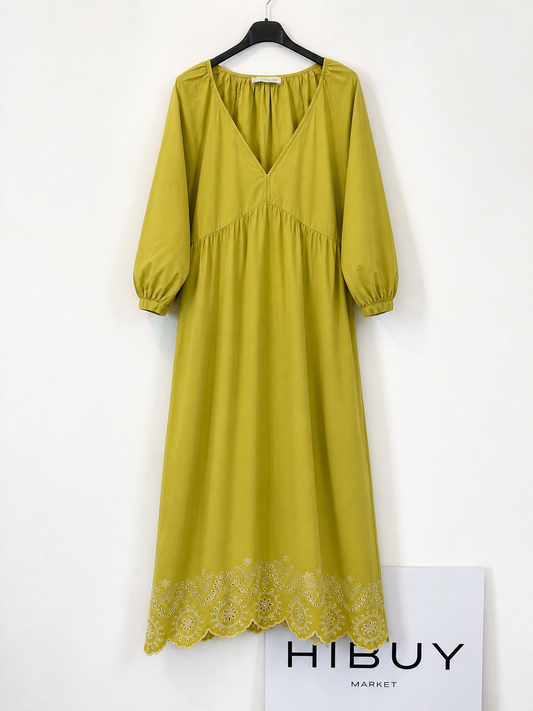 MANGO. Vestido largo de algodón mangas abullonadas