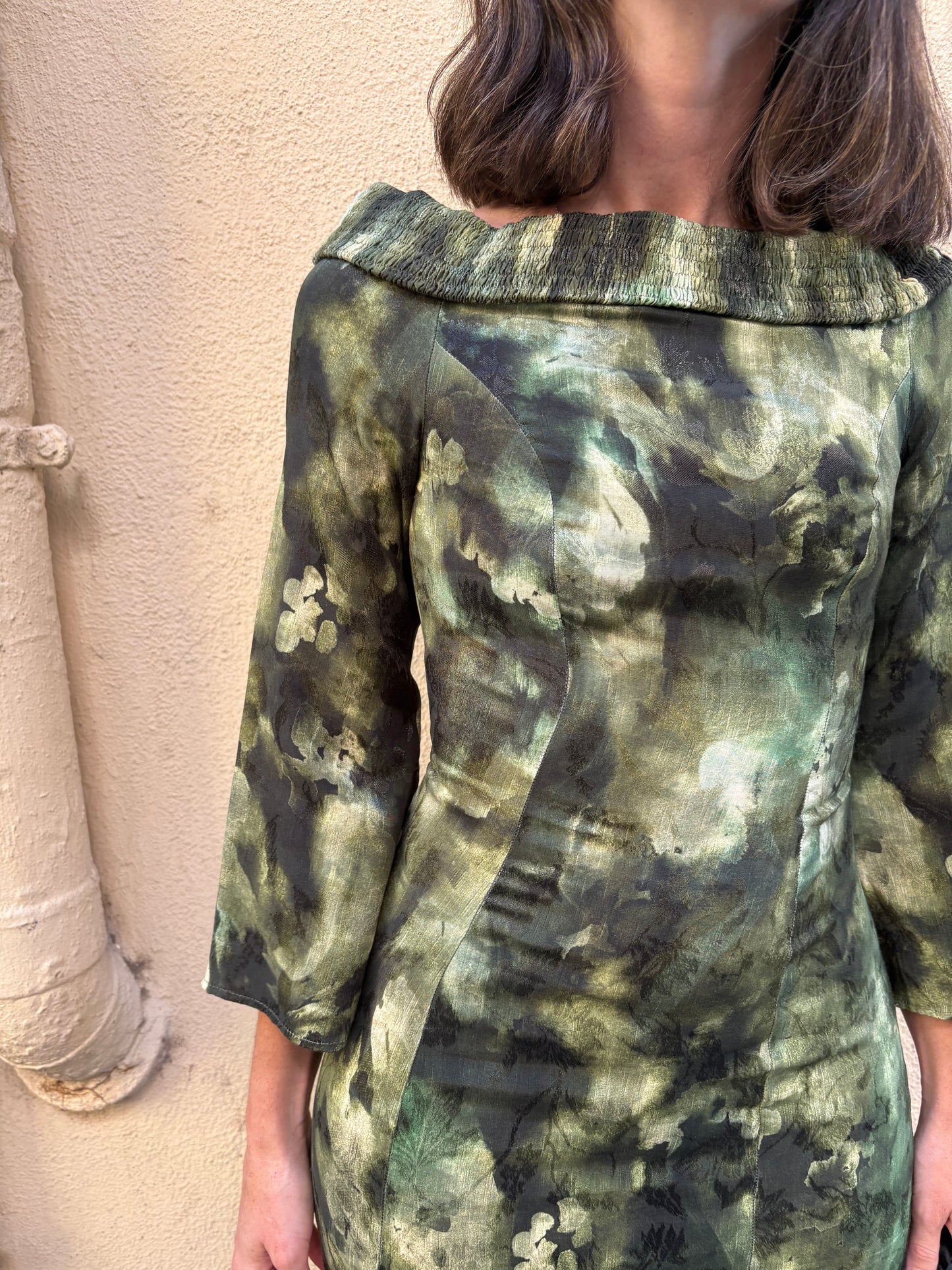 NICE HAND. Green printed dress S.32 (XS/S)