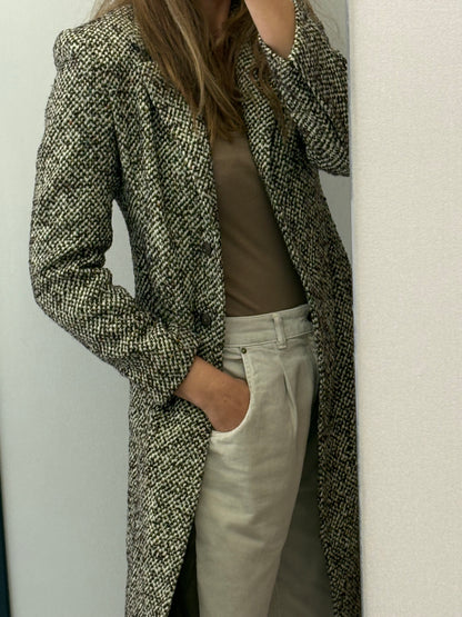 ROBERTO TORRETTA. Abrigo verde jaspeado lana