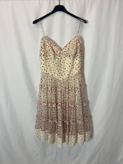 ALMA AGUILAR. Silk dress with ruffles and polka dots. Size 38