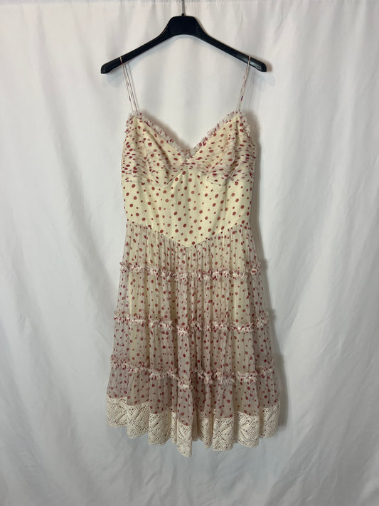 ALMA AGUILAR. Silk dress with ruffles and polka dots. Size 38