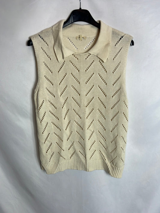 BELLEROSE. Beige openwork knit vest. Size 2 (S/M)