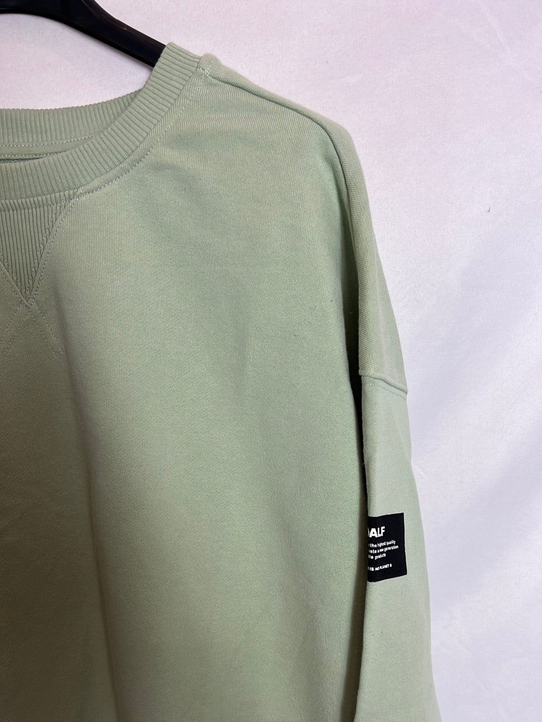ECOALF. Light green sweatshirt with back lettering. Size XL