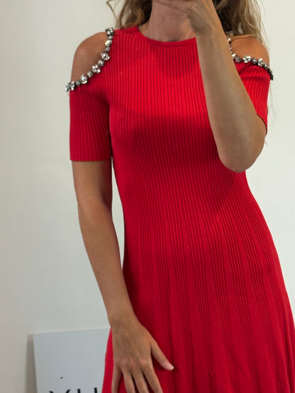 THE KOOPLES. Vestido punto elástico rojo pedreria