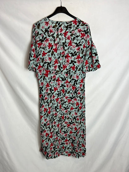 ZARA. Vestido midi flores abotonado. T M