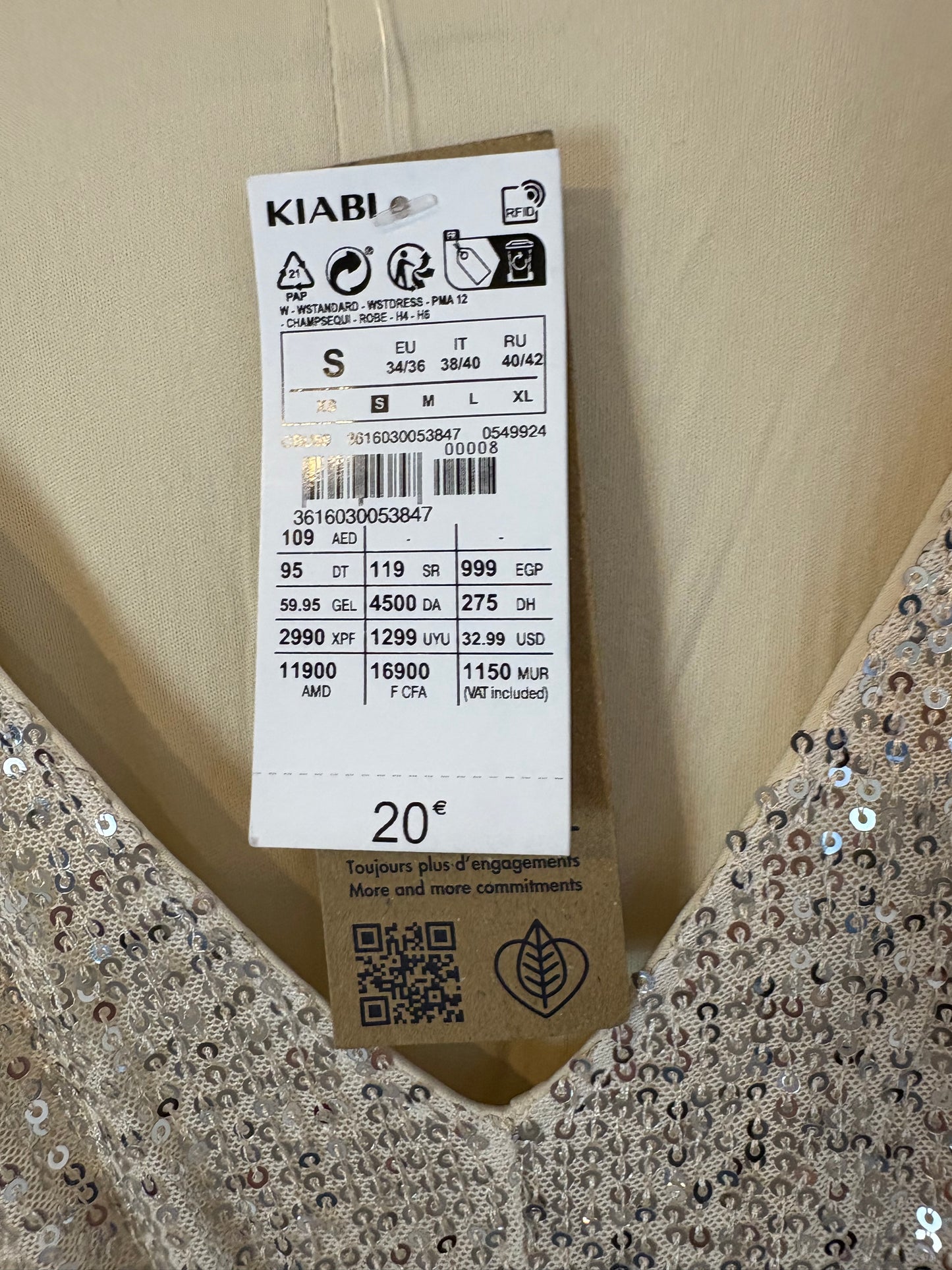 OTRAS. Vestido midi lentejuelas en beige