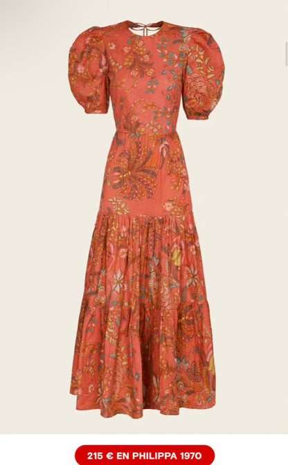 PHILIPPA 1970. Vestido largo romántico espalda al aire