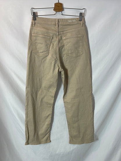 NA-KD. Pantalón denim beige T.38