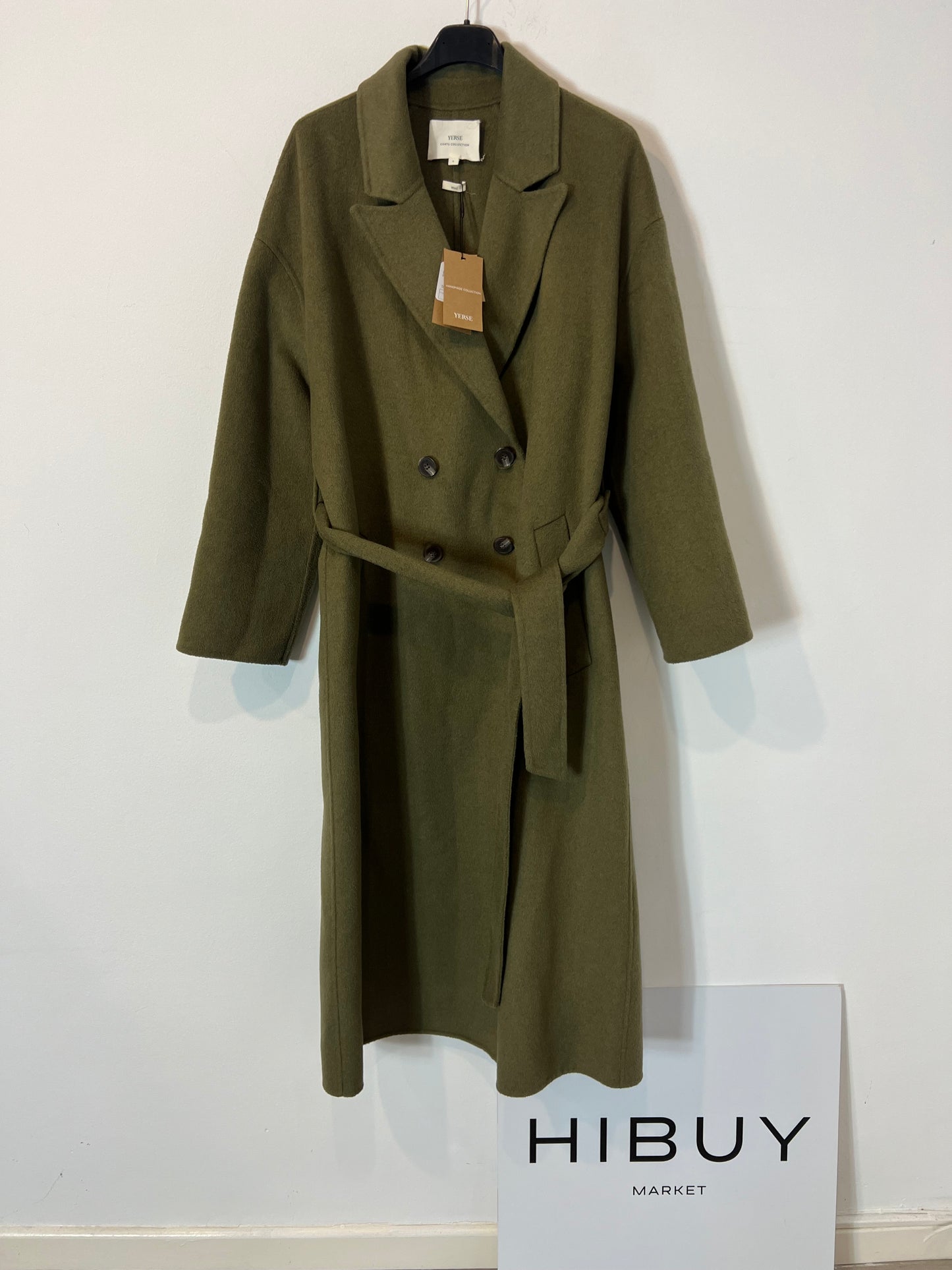 YERSE. Abrigo largo lana verde. T S