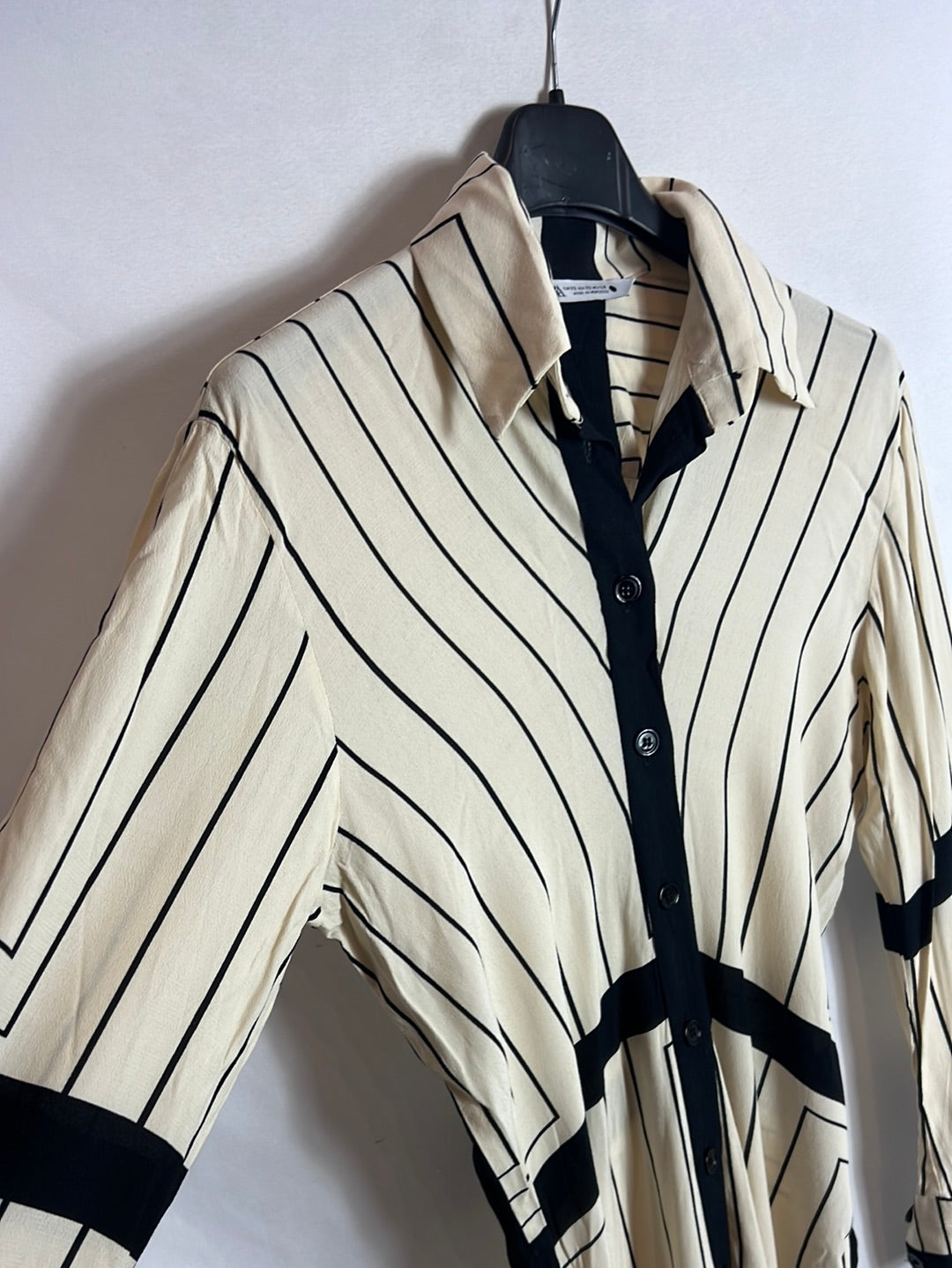 ZARA. Beige and black midi shirt dress. Size XS