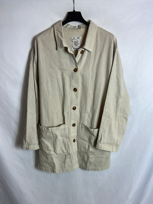 PULL&amp;BEAR. Long beige button-down jacket. TS
