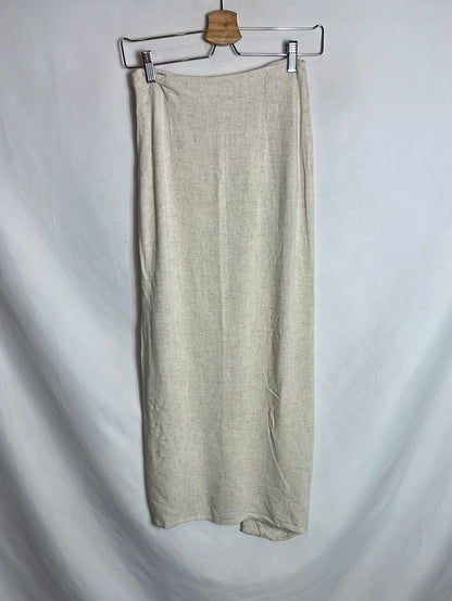 STRADIVARIUS. Marbled linen effect midi skirt. T 34