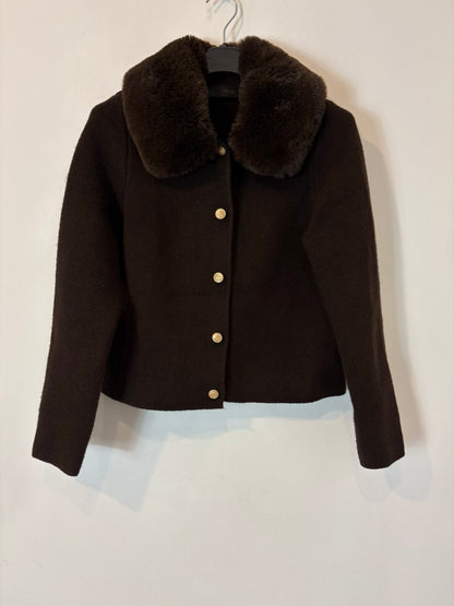 ZARA. Chaqueta punto marrón pelo cuello