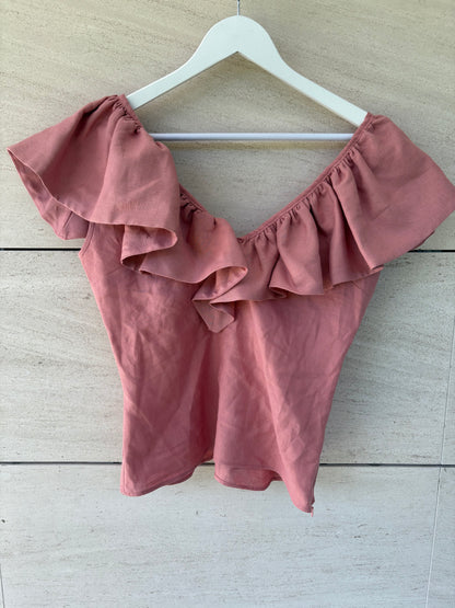 IQ COLLECTION. Top rosa volante T.m