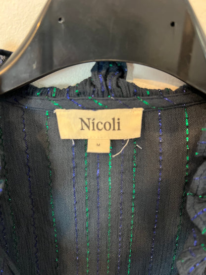 NICOLÍ. Blusa azul textura rayas metálicas T.m
