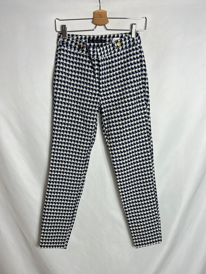 ZARA. Blue and white printed trousers. Size XS
