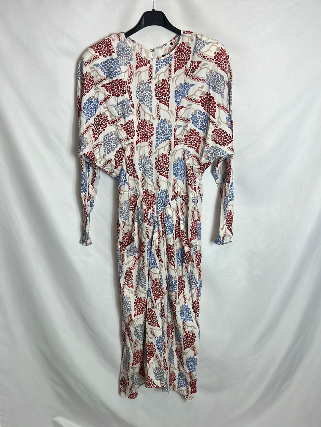 ISABEL MARANT . Vestido midi estampado  hombreras . T 36