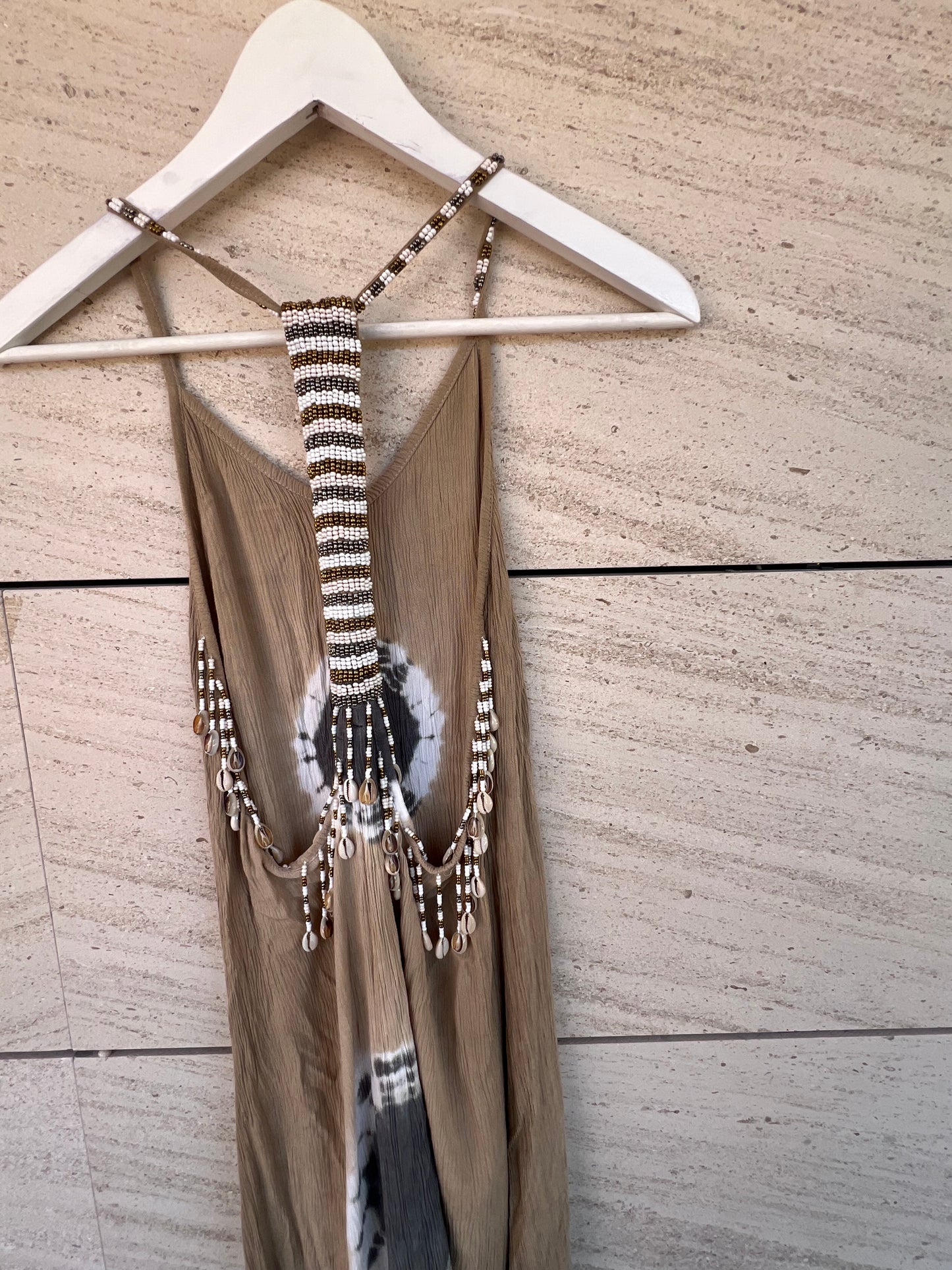 OTHERS. Long tan shell dress. TS/M