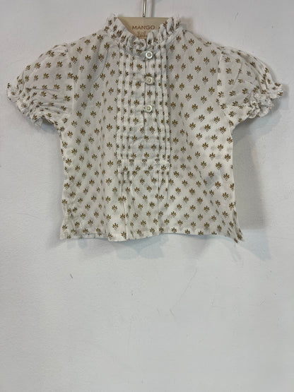 NICOLÍ. Blusa blanca flores verdes T.6-9 meses