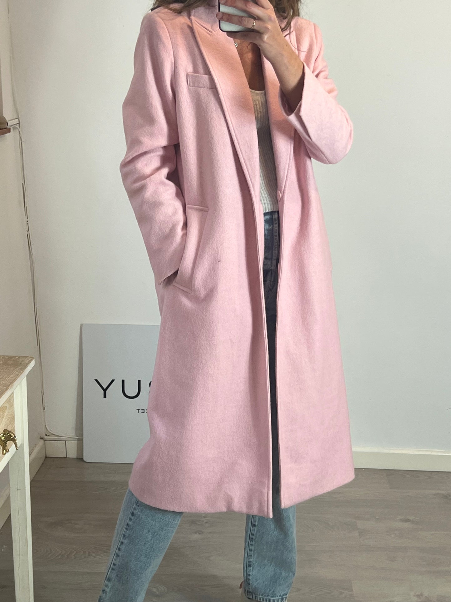 AMISÚ. Abrigo paño rosa T.40