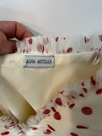 ALMA AGUILAR. Silk dress with ruffles and polka dots. Size 38