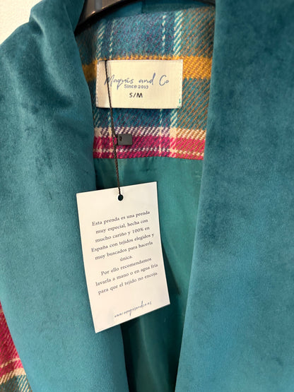 MAQUIS & CO. Abrigo largo cuadros solapa terciopelo