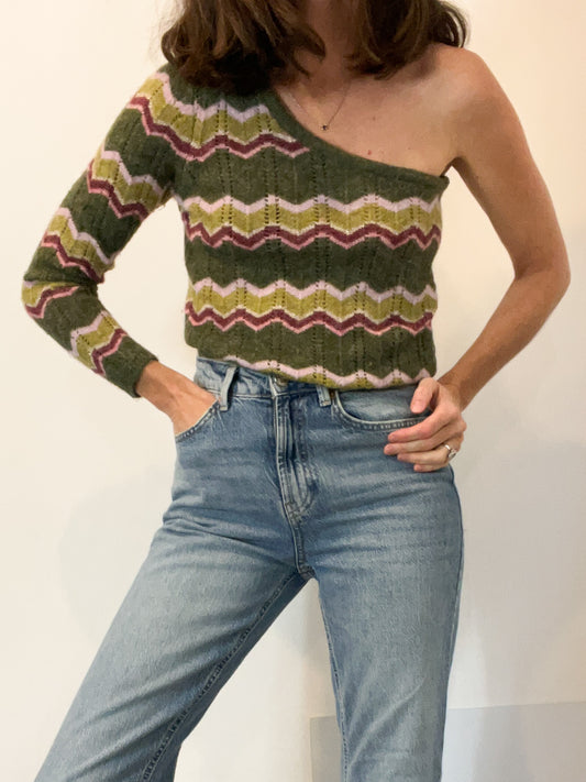 BROWNIE. Jersey verde asimétrico zig zag