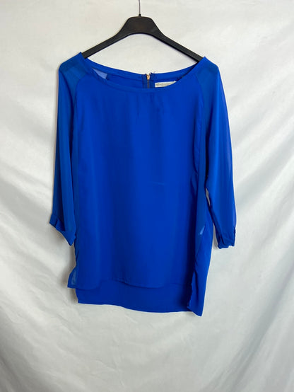 STRADIVARIUS. Blue blouse with semi-transparent sleeves TS