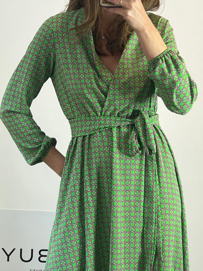 OTHERS. Long green printed dress. TS/M