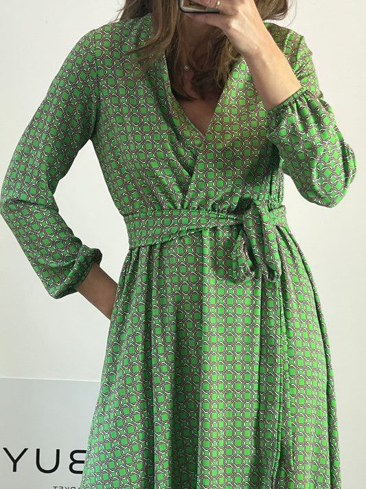 OTHERS. Long green printed dress. TS/M