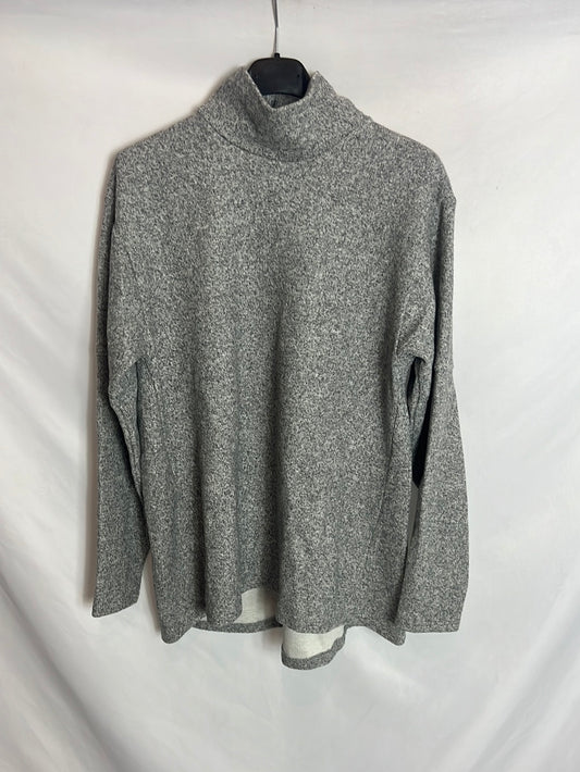 ZARA. Jersey gris cuello alto jaspeado. T S