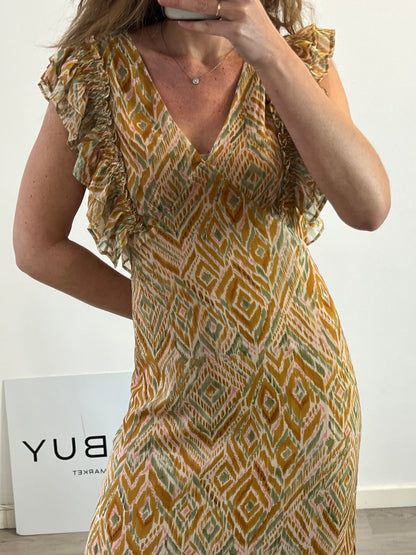 SCALPERS. Vestido beige estampado. T M