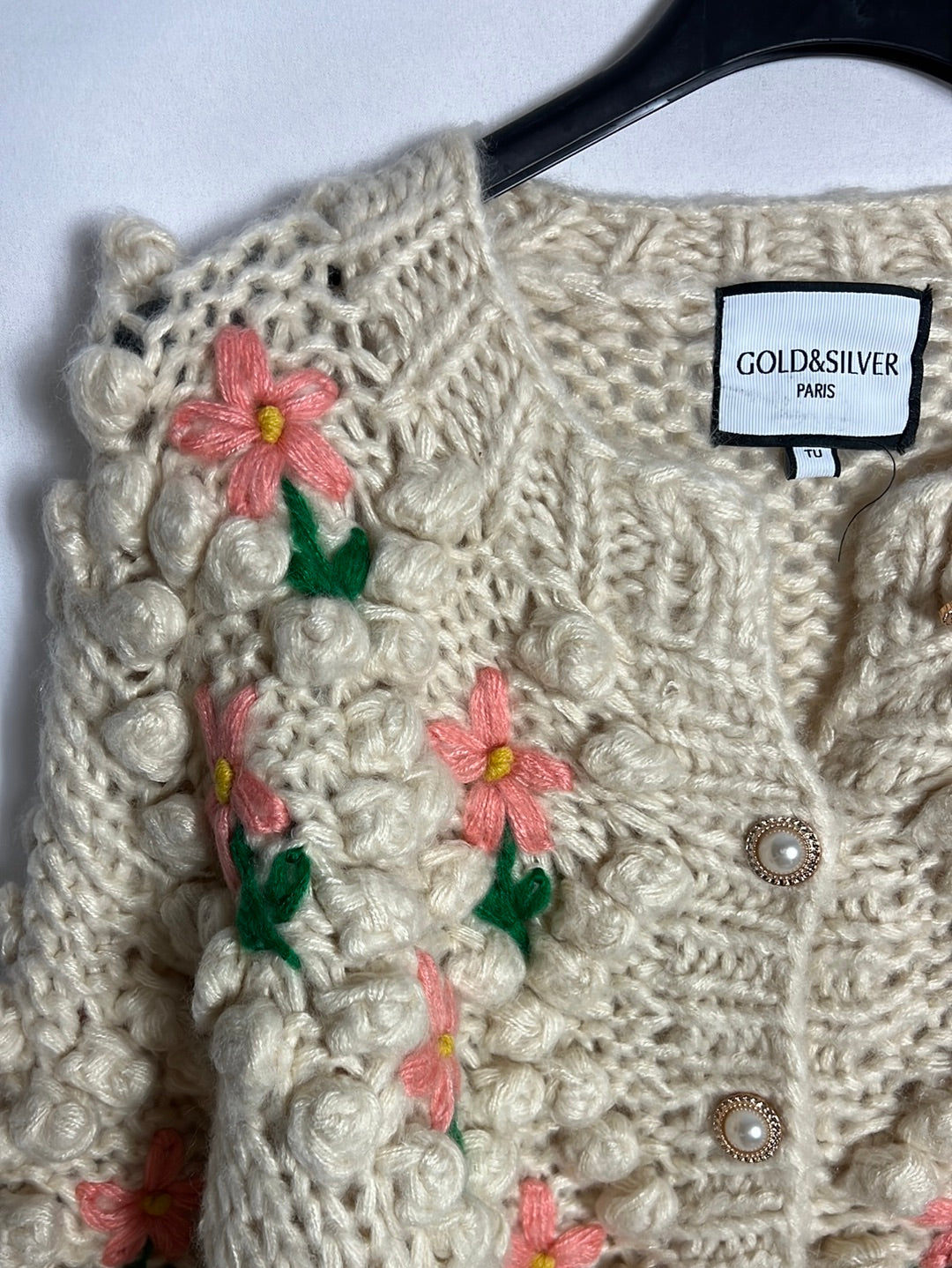 GOLD&SILVER. Rebeca beige flores bordadas. TU(s/m)