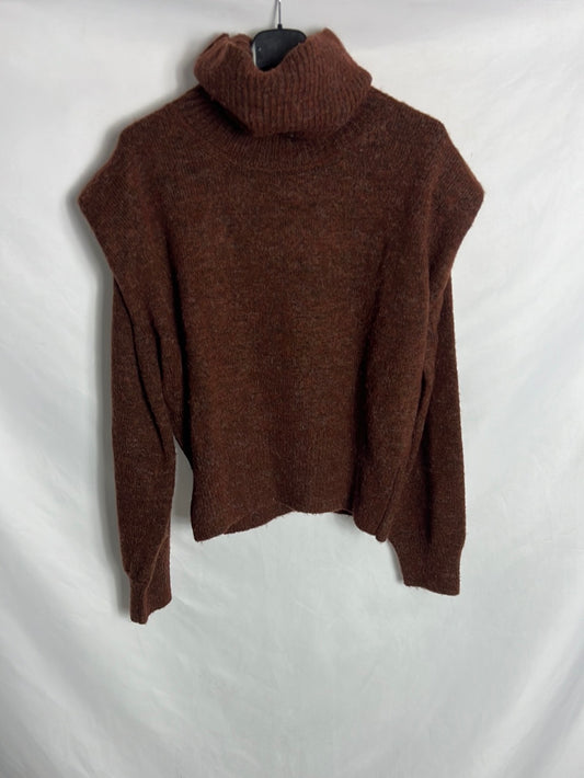 MANGO. Jersey marrón cuello alto TS