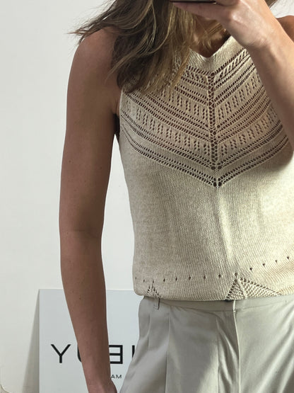 OTRAS. Top beige punto algodón. T S