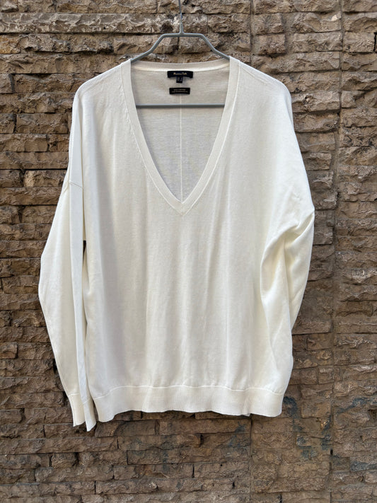 MASSIMO DUTTI. Jersey blanco algodón cuello pico